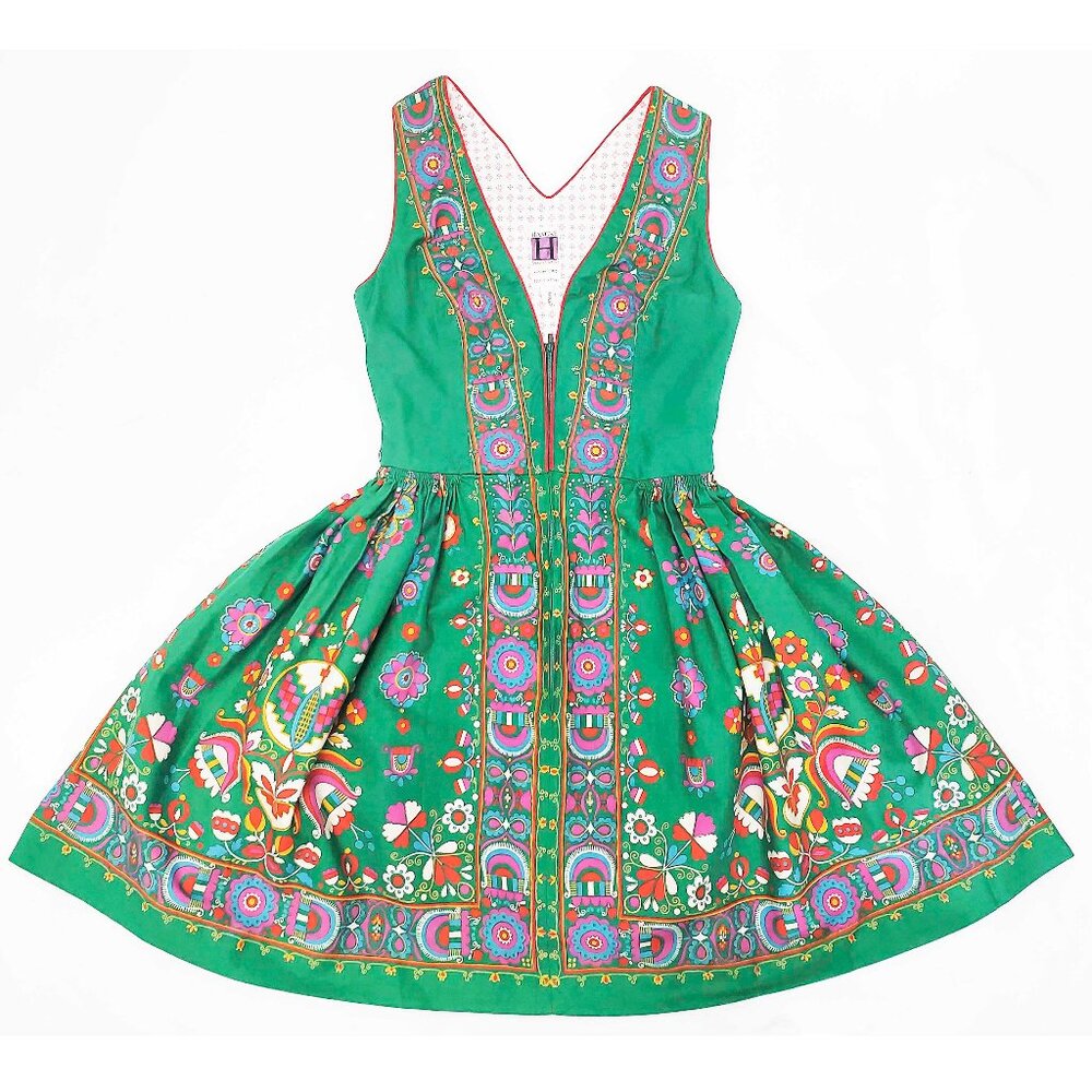60s Vintage Hancke Womens German Austrian Dirndl Trachten Dress Colorful Green